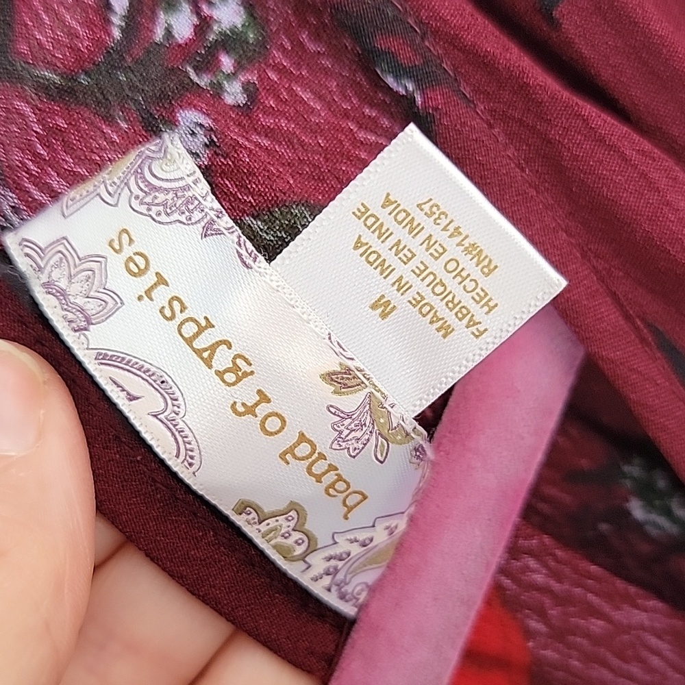 Band of Gypsies Morgan Wide Leg Floral Jumpsuit Burgundy with Roses Sz M - Picture 10 of 15